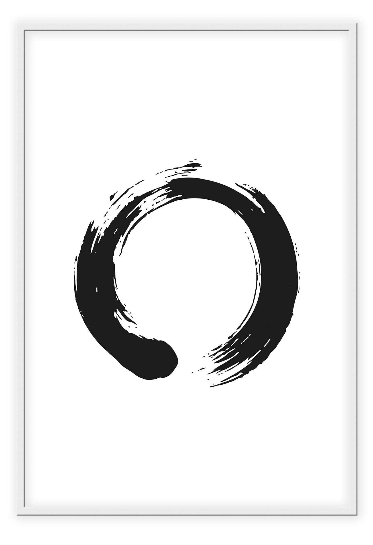 A simple, abstract wall art with a single black infinity ink ring on white background.