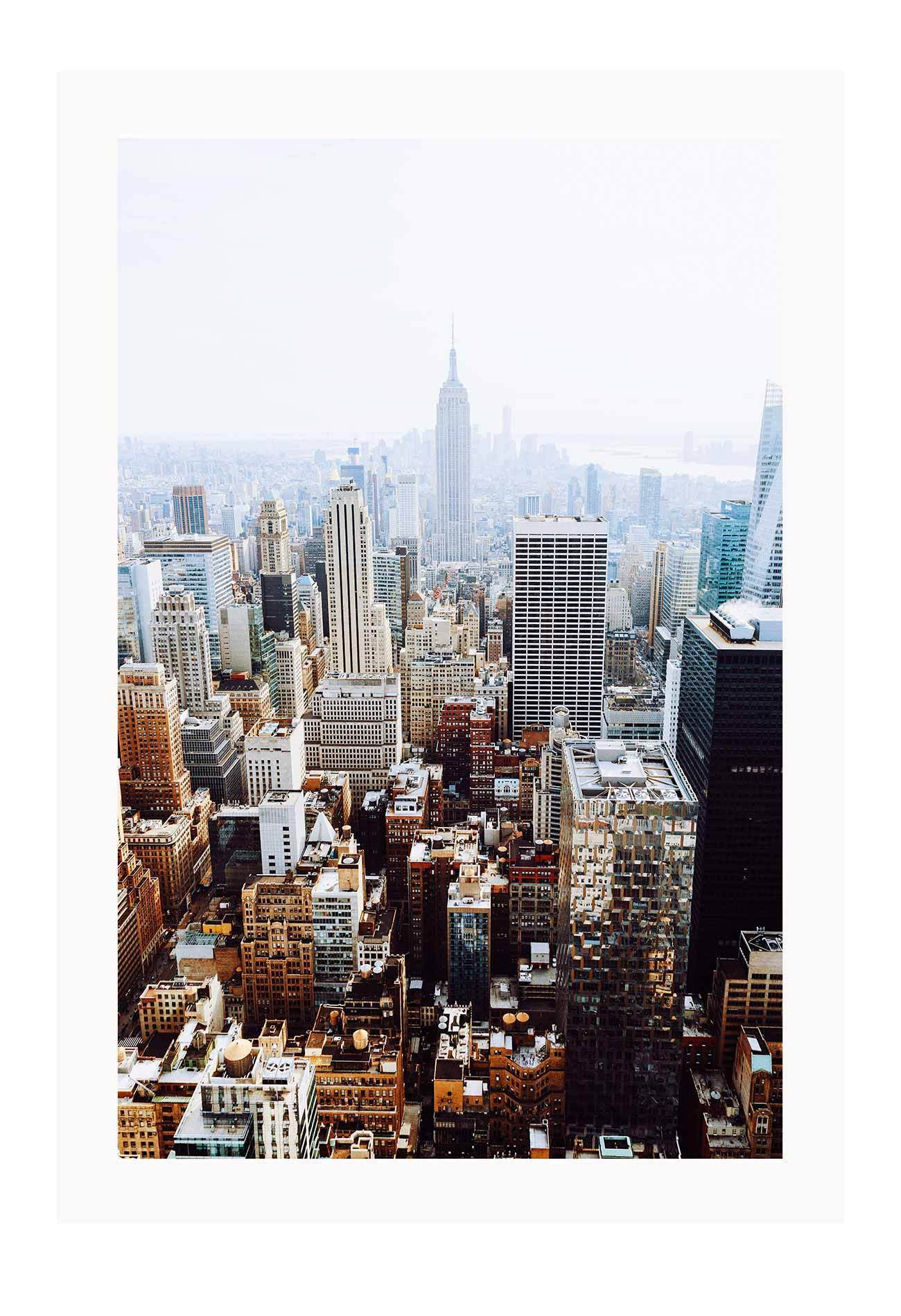 An urban wall art of NYC skyscrapers, autumn in Manhattan, New York City.