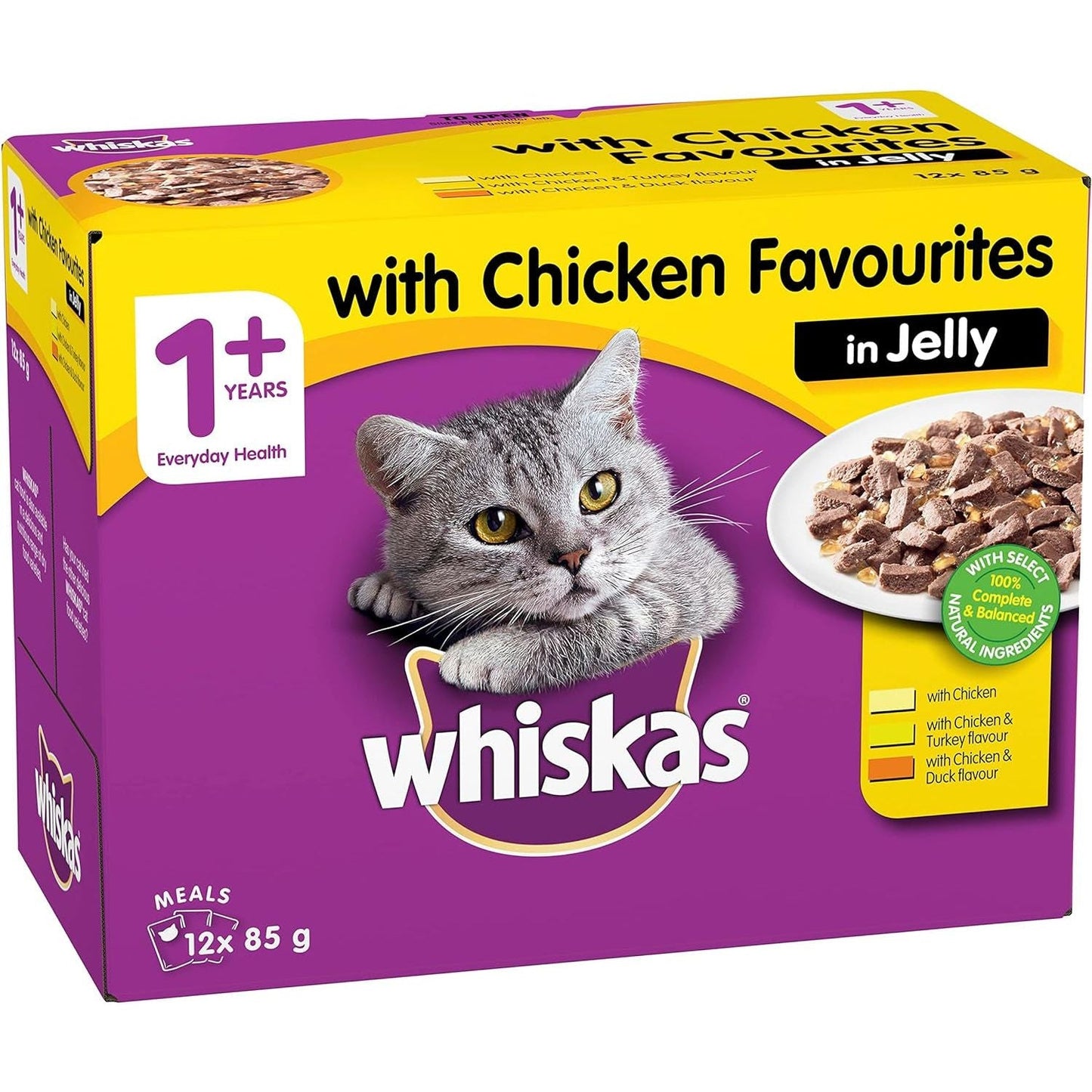 1+ Years Wet Cat Food with Chicken Favourites in Jelly 12 X 85G, 5 Pack (60 Pouches)