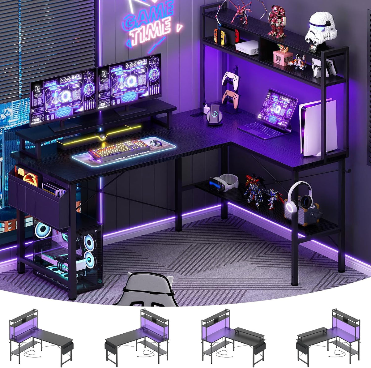 LED L-Shaped Desk 124cm