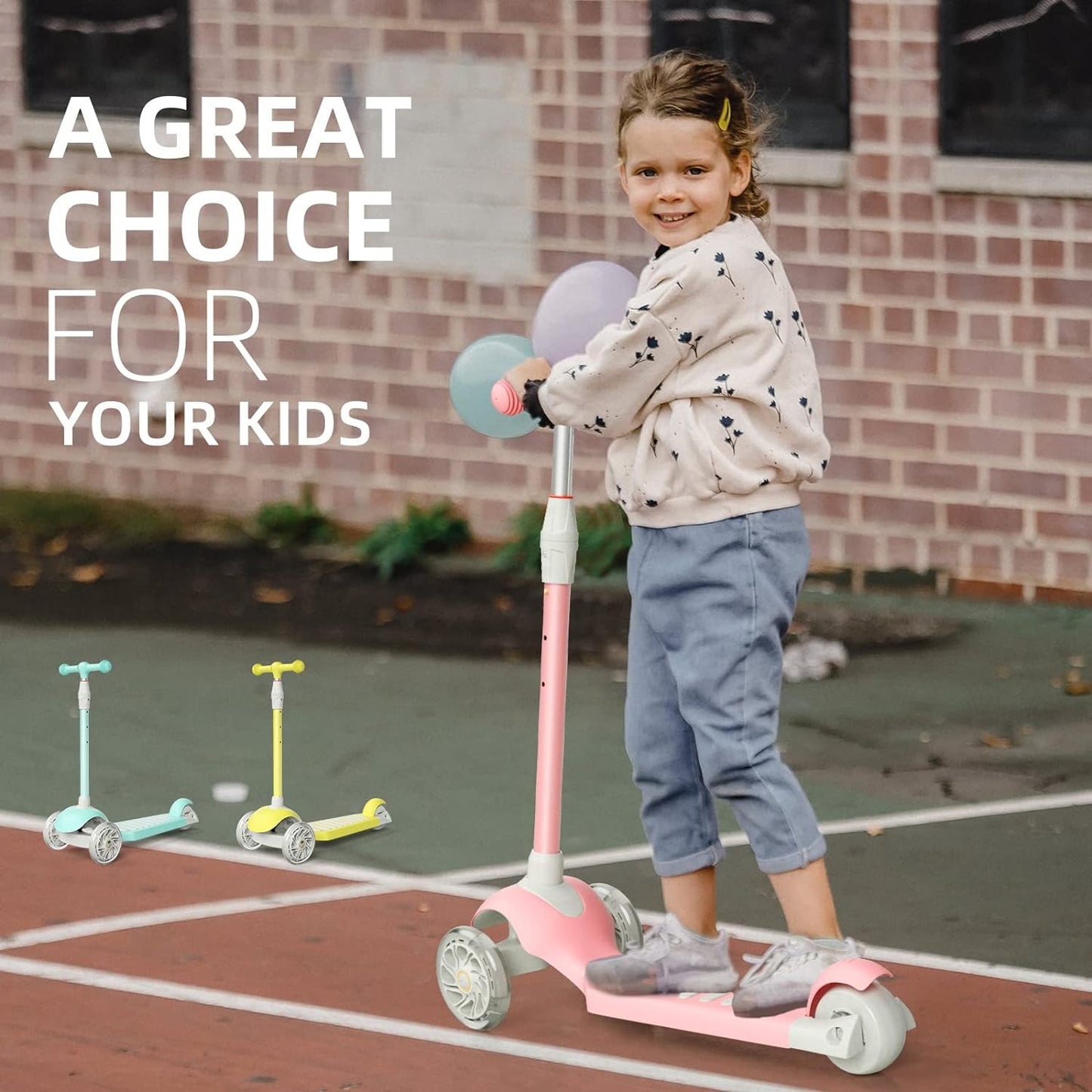 Scooter for Kids Kick Scooter for Toddler Girls Boys Scooter Kids 3 Wheel Scooter with Adjustable Height and Light-Up Wheels Scooter for Children Ages 3-12