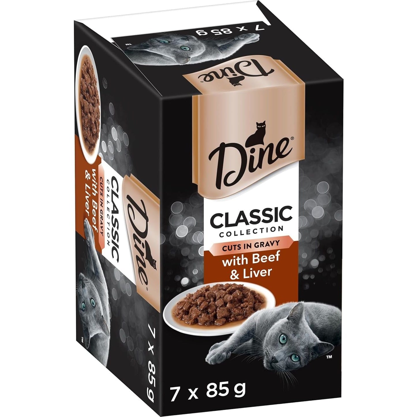 DINE Classic Collection Adult Wet Cat Food Cuts in Gravy with Beef & Liver 7 X 85G, 6 Pack (42 Trays)