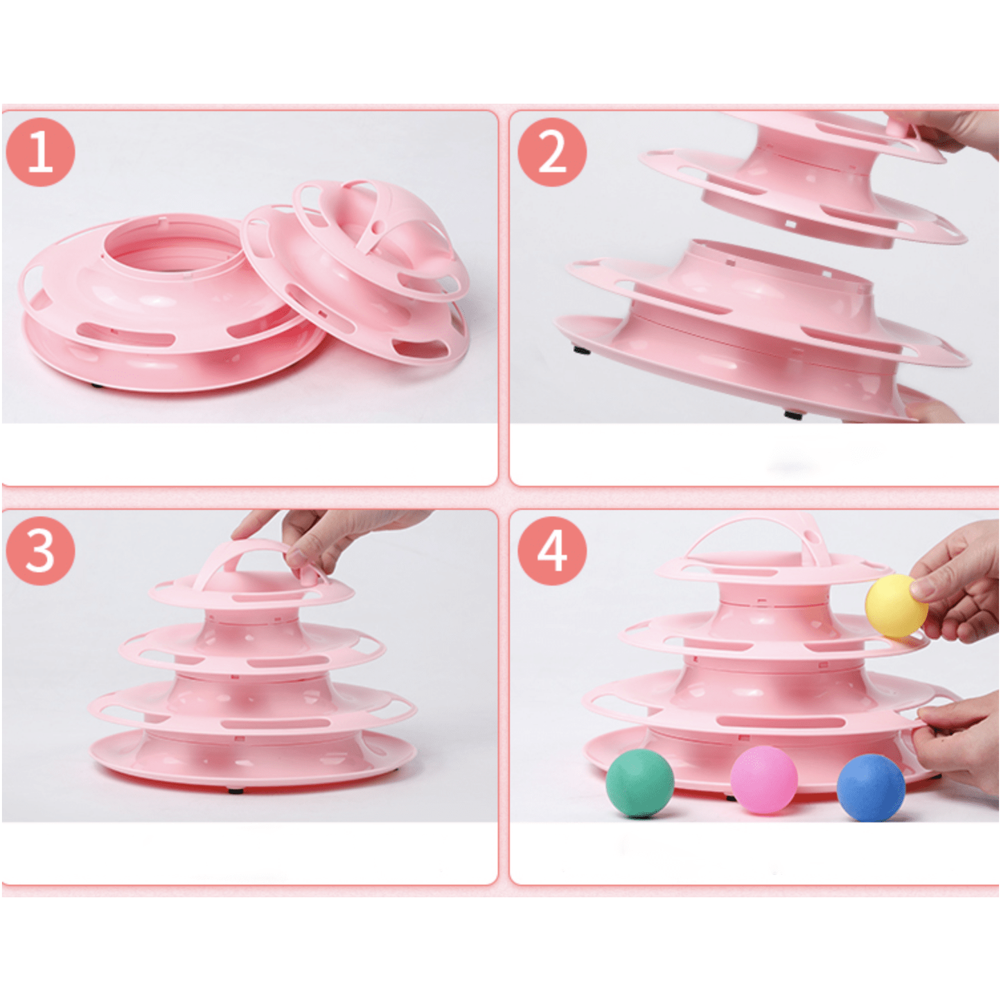 Funny Cat Toy Plastic Tower Interactive Track Ball Playing Game - Assorted Colours