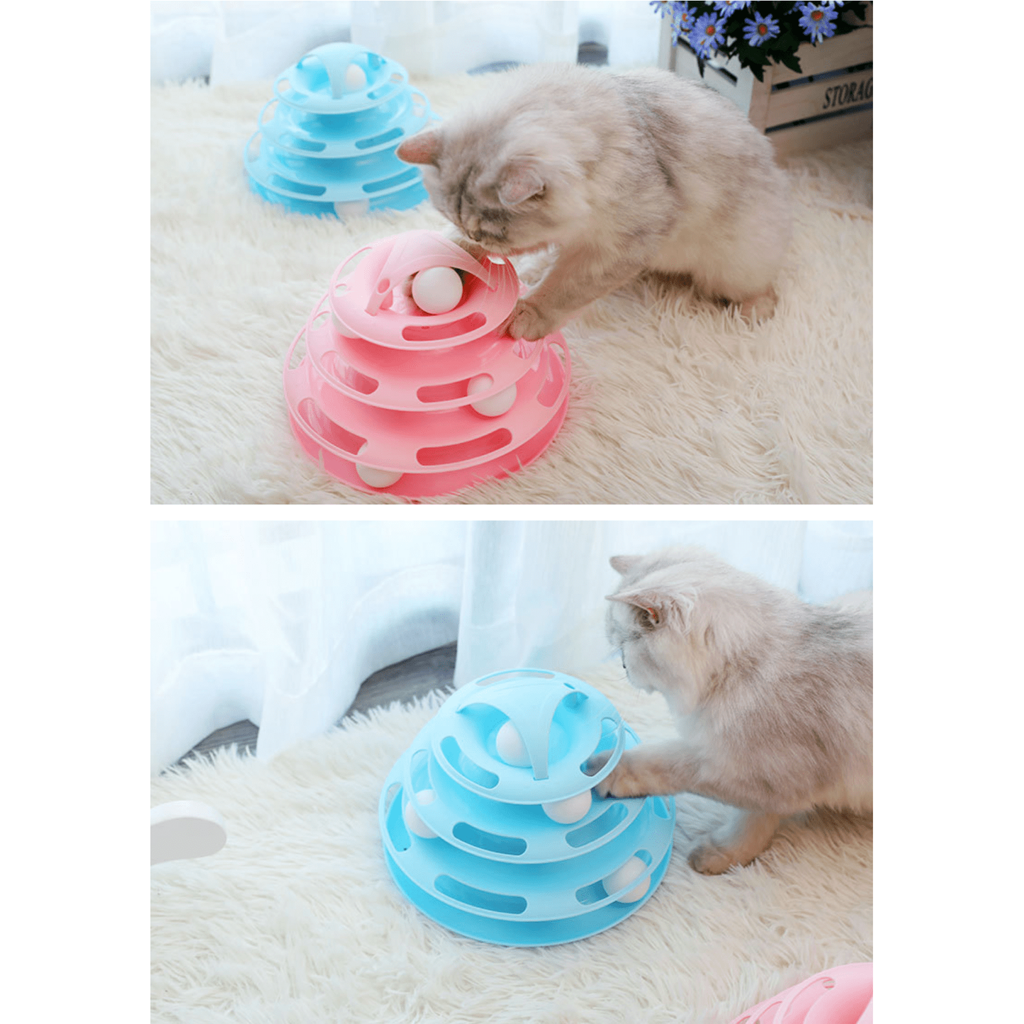 Funny Cat Toy Plastic Tower Interactive Track Ball Playing Game - Assorted Colours