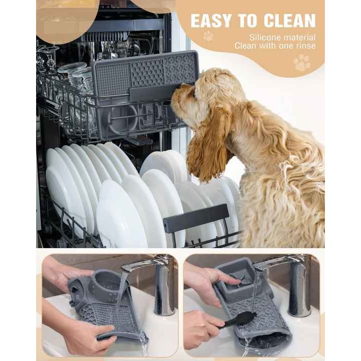 Grey Multi-Functional Pet Slow Feeder Lick Mat - Durable Food-Grade Silicone Anti-Bite Bowl for Dogs
