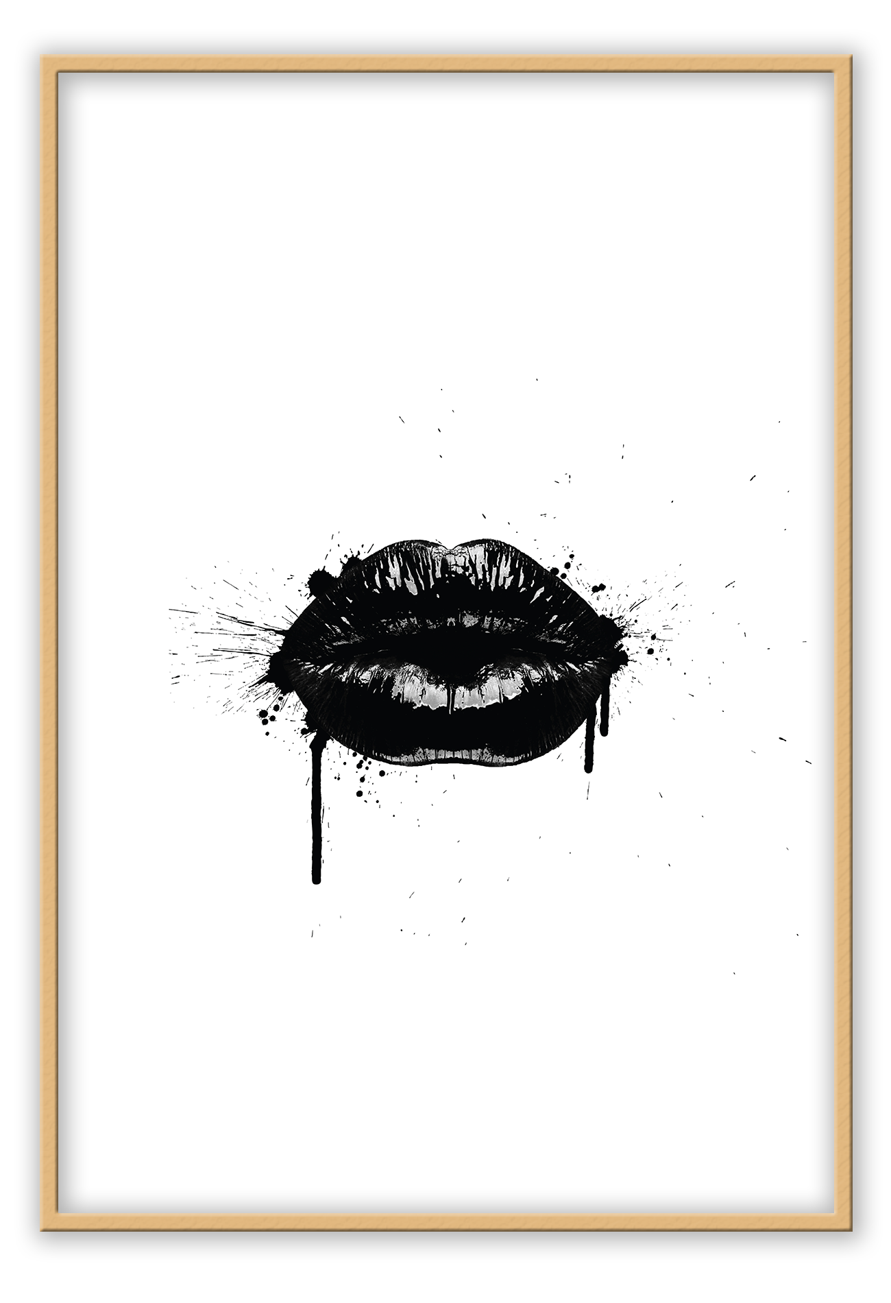 black lips framed art print black and white monochrome