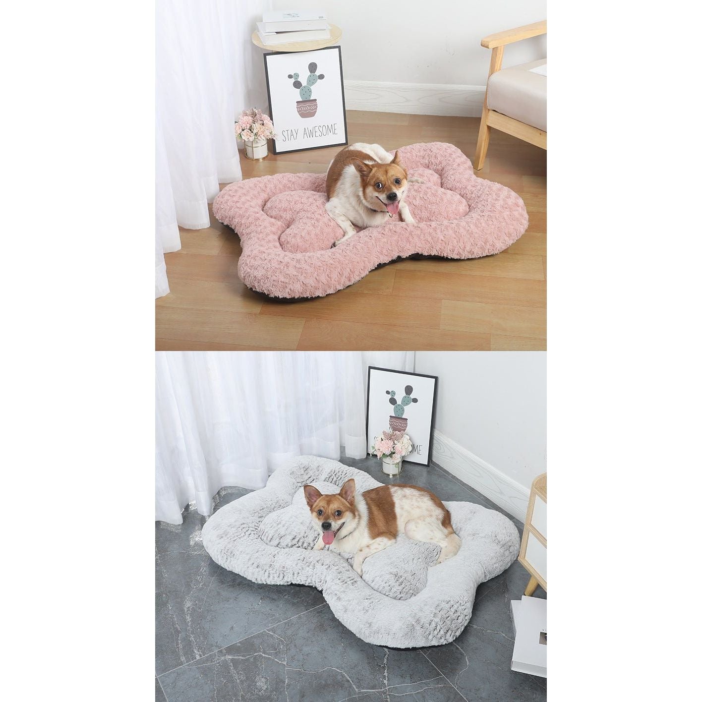 S Coffee Rose Velvet Fish Scale Pet Bed - Creative Bone-Shaped Soft and Cozy Dog & Cat Nest