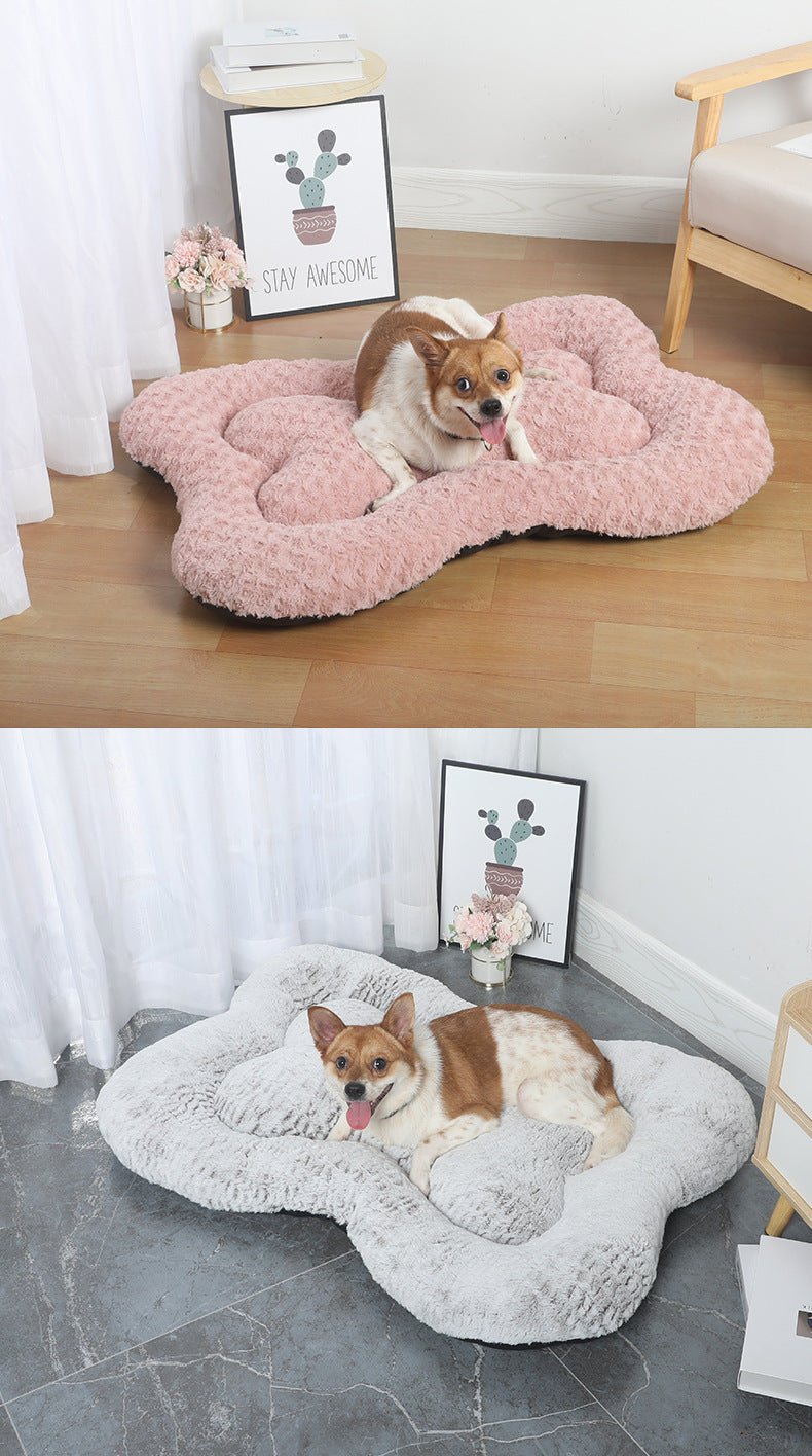 S Gold Rose Velvet Fish Scale Pet Bed - Creative Bone-Shaped Soft and Cozy Dog & Cat Nest