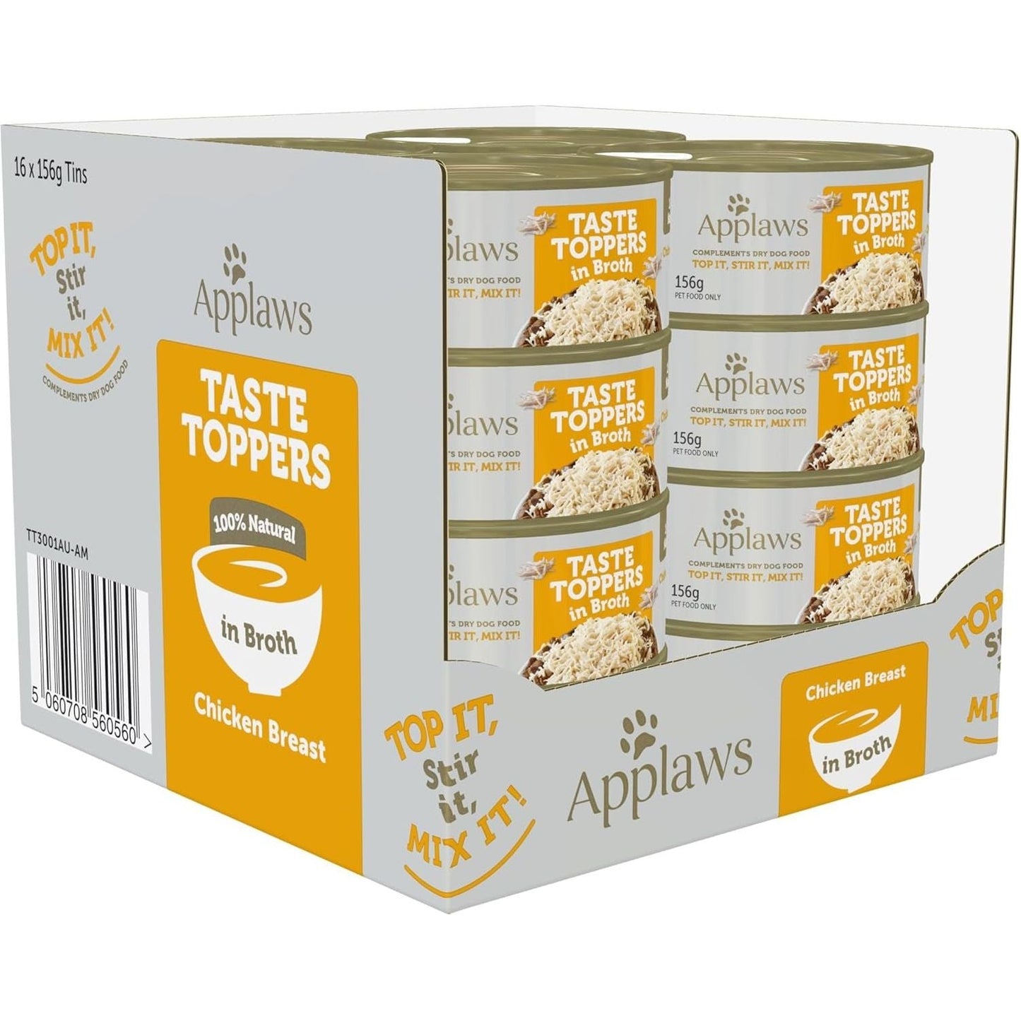 Taste Toppers 100% Natural Wet Dog Food Chicken Breast in Broth Tin 156G (Pack of 16), Limited Ingredients Pet Food