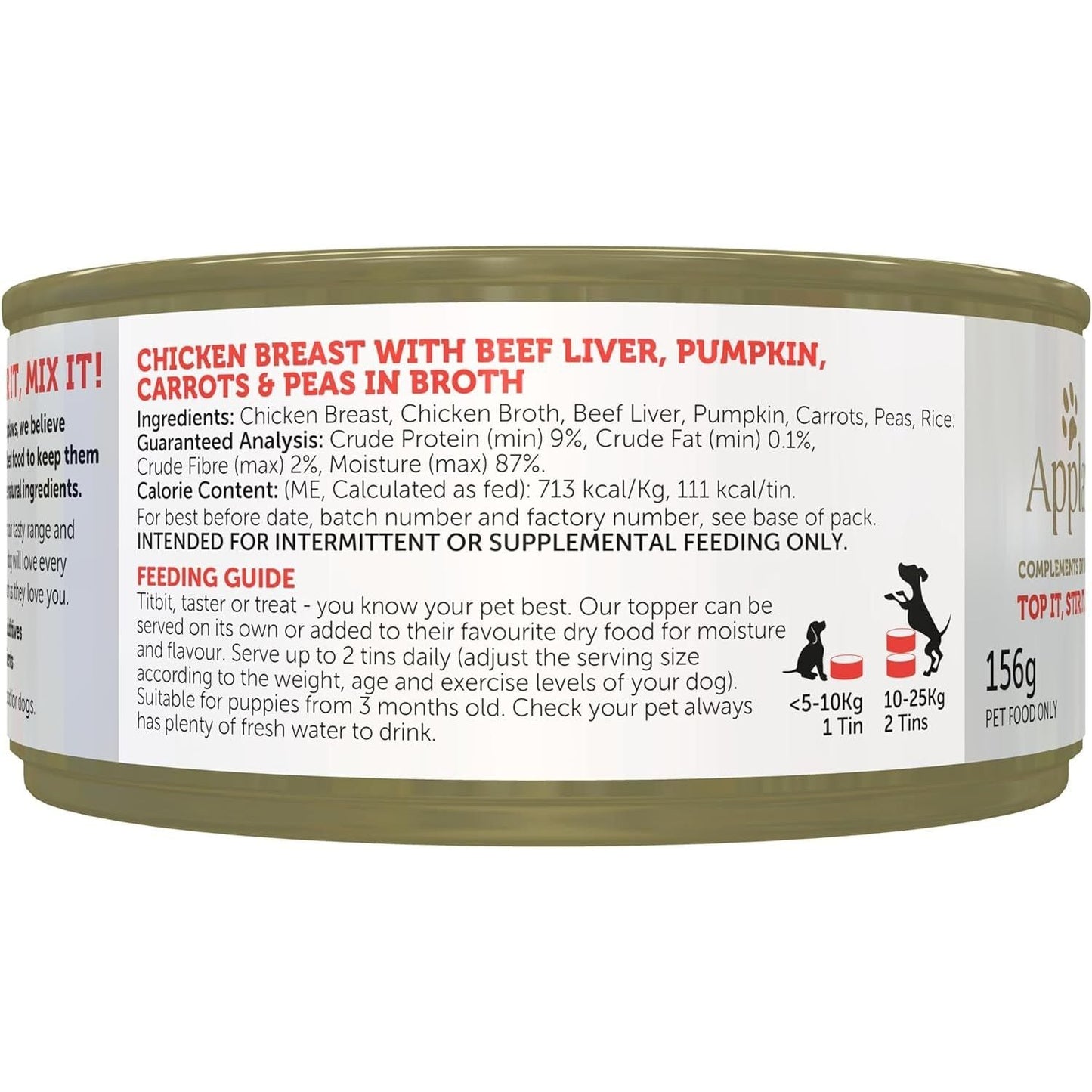 Taste Toppers 100% Natural Wet Dog Food Chicken Breast with Beef Liver & Vegetables in Broth Tin 156G (Pack of 16), Limited Ingredients Pet Food