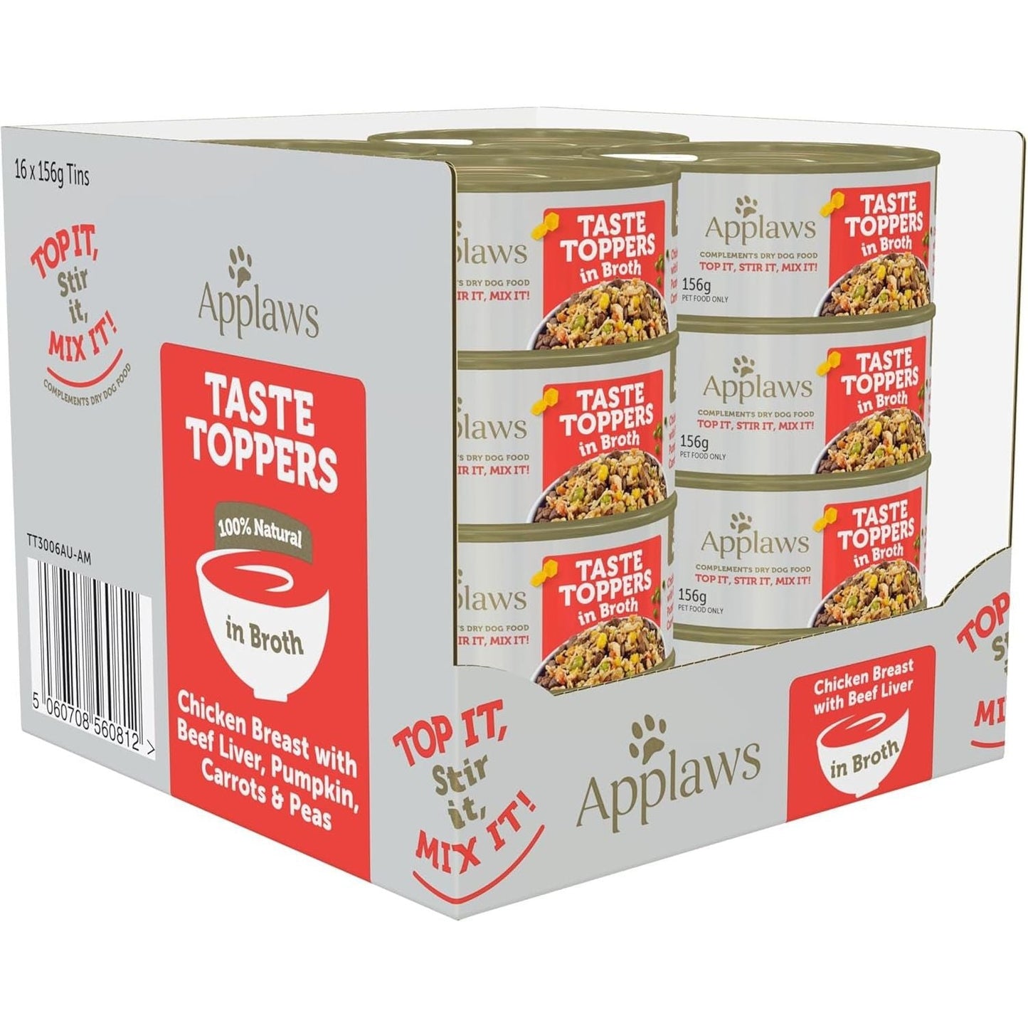 Taste Toppers 100% Natural Wet Dog Food Chicken Breast with Beef Liver & Vegetables in Broth Tin 156G (Pack of 16), Limited Ingredients Pet Food