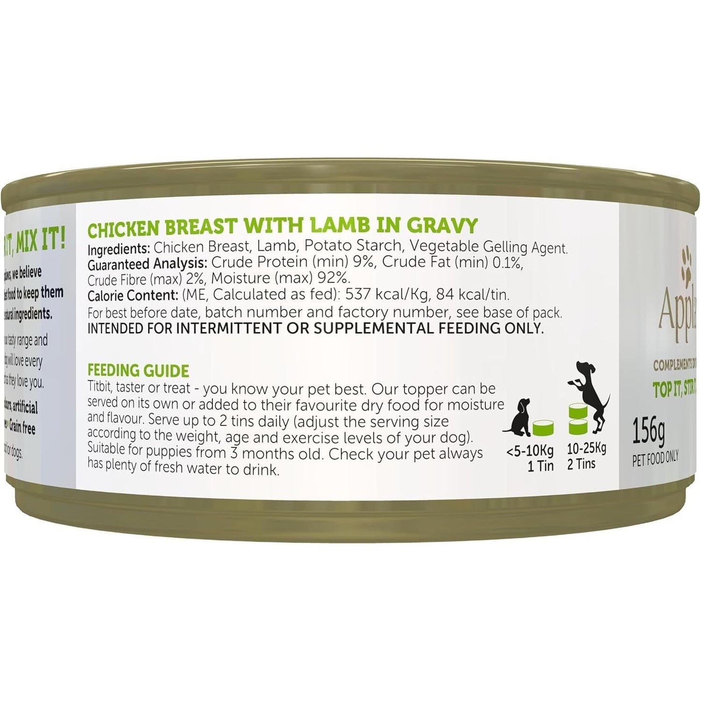 Taste Toppers 100% Natural Wet Dog Food Chicken Breast with Lamb in Gravy Tin 156G (Pack of 16), Limited Ingredients Pet Food