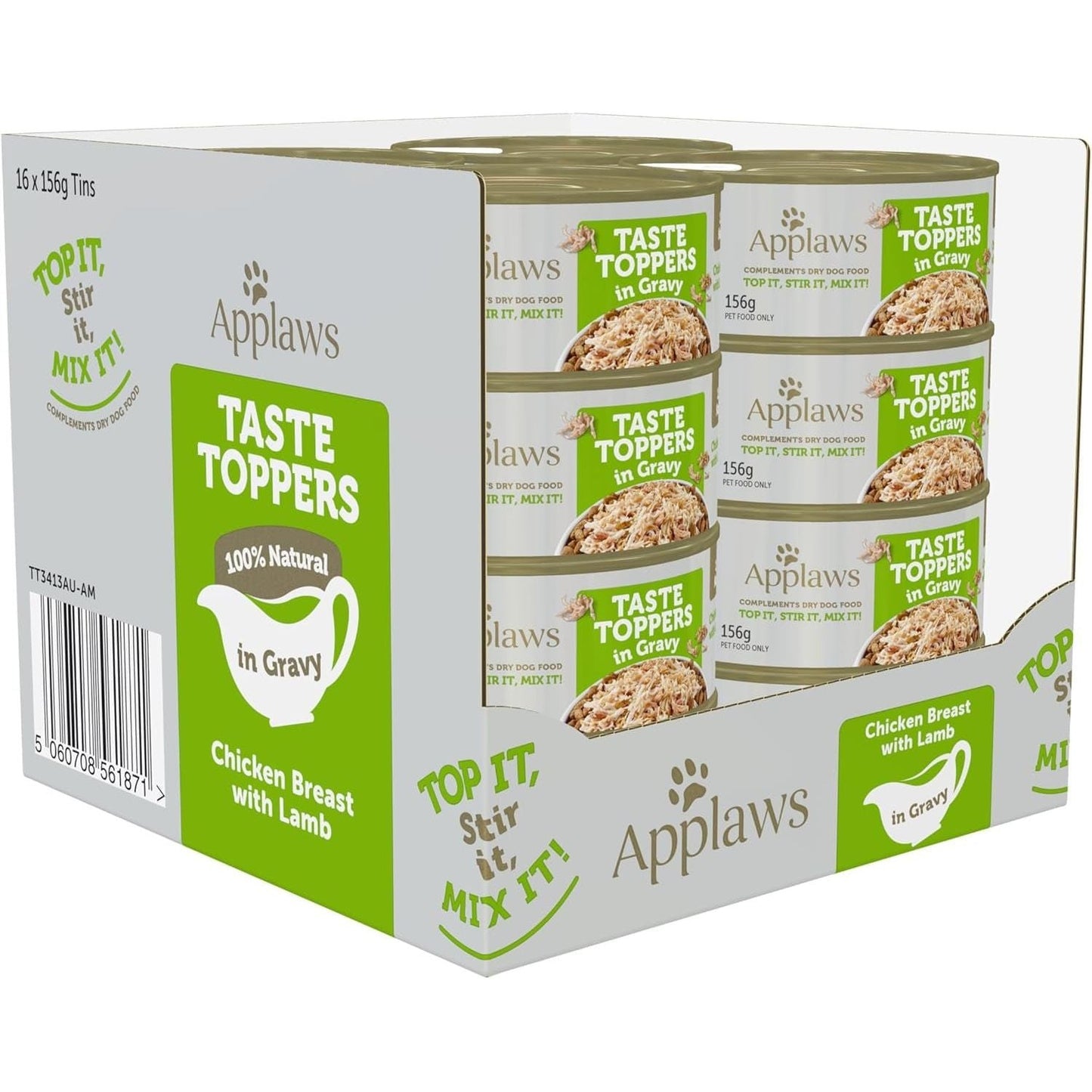 Taste Toppers 100% Natural Wet Dog Food Chicken Breast with Lamb in Gravy Tin 156G (Pack of 16), Limited Ingredients Pet Food