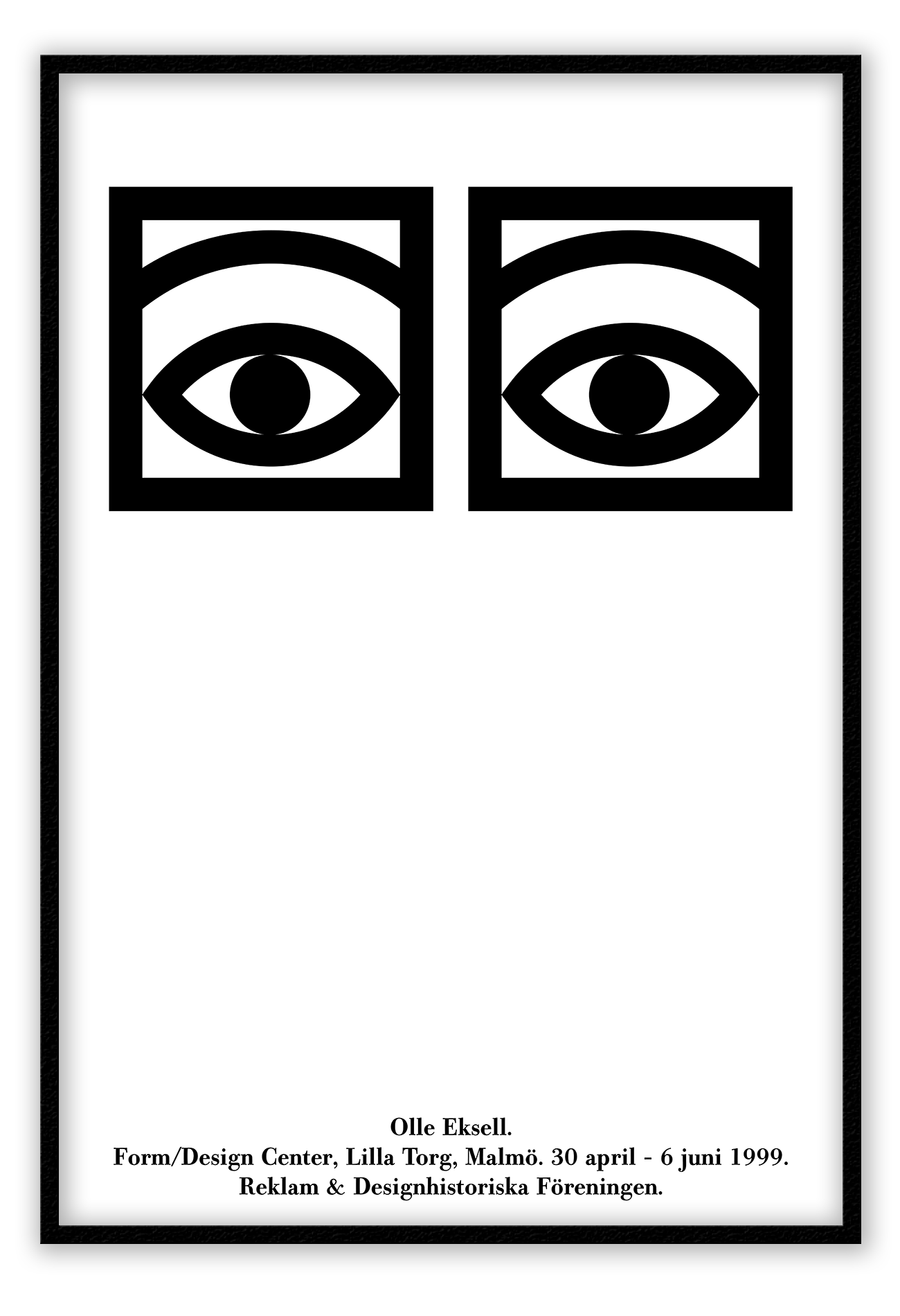 A black and white typography wall art with Ögon Cacao one-eye by Swedish illustrator Olle Eksell in 1956.