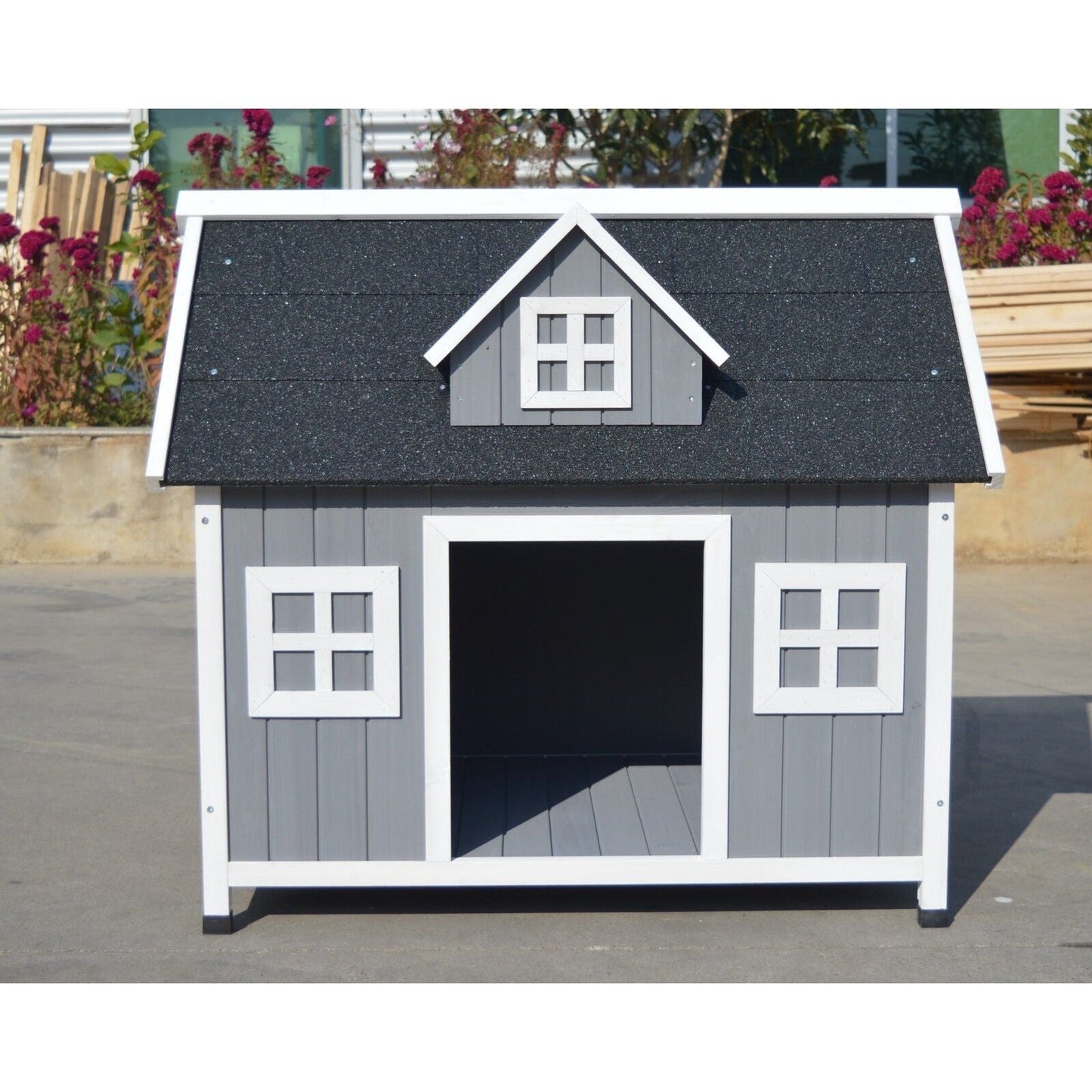 YES4PETS Grey Large Timber Pet Dog Puppy Wooden Cabin Kennel Timber House