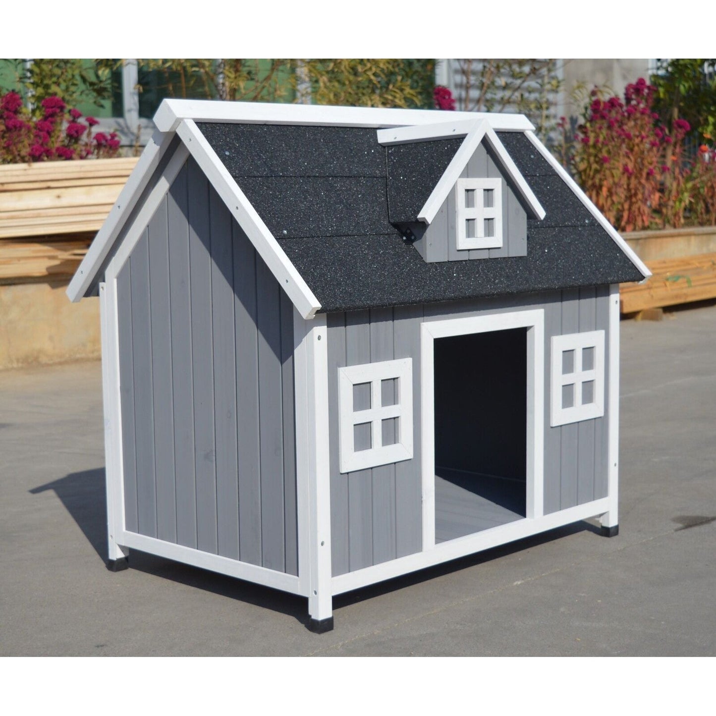 YES4PETS Grey Large Timber Pet Dog Puppy Wooden Cabin Kennel Timber House