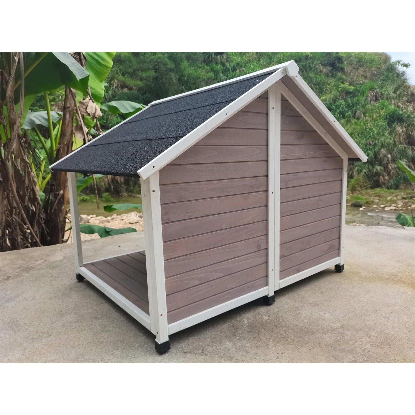 YES4PETS L Timber Pet Dog Kennel House Puppy Wooden Timber Cabin 130x105x100cm Grey