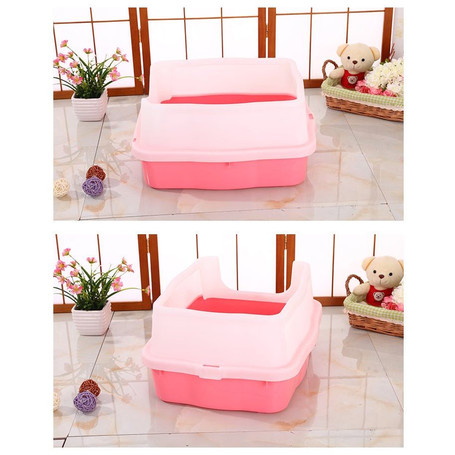 YES4PETS Large Deep Cat Kitty Litter Tray High Wall Pet Toilet Grid Tray With Scoop Pink