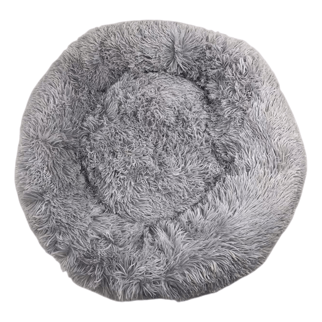 YES4PETS Medium Round Calming Plush Cat Dog Bed Comfy Puppy Fluffy Bedding Little Grey