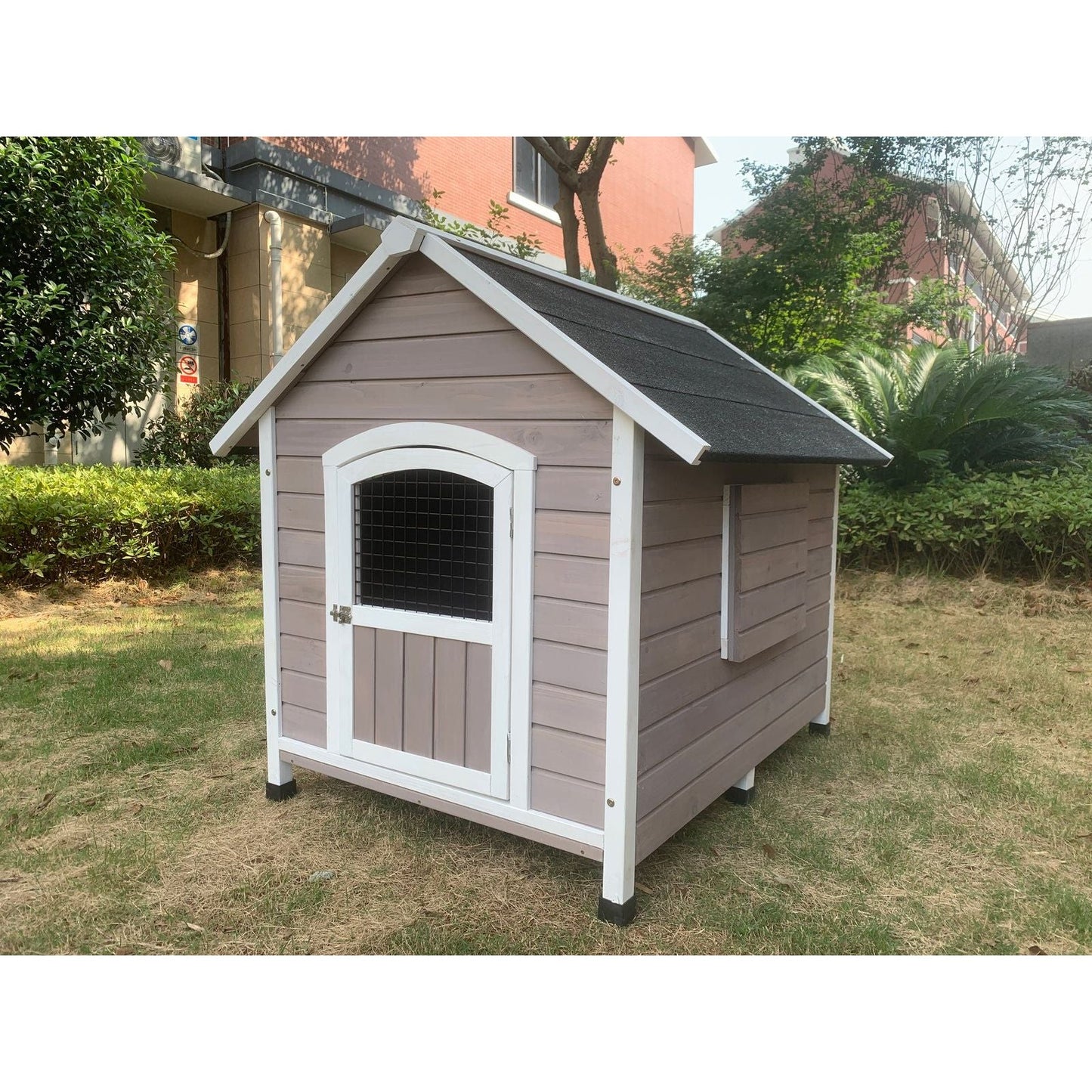 YES4PETS XL Timber Pet Dog Kennel House Puppy Wooden Timber Cabin With Door Grey
