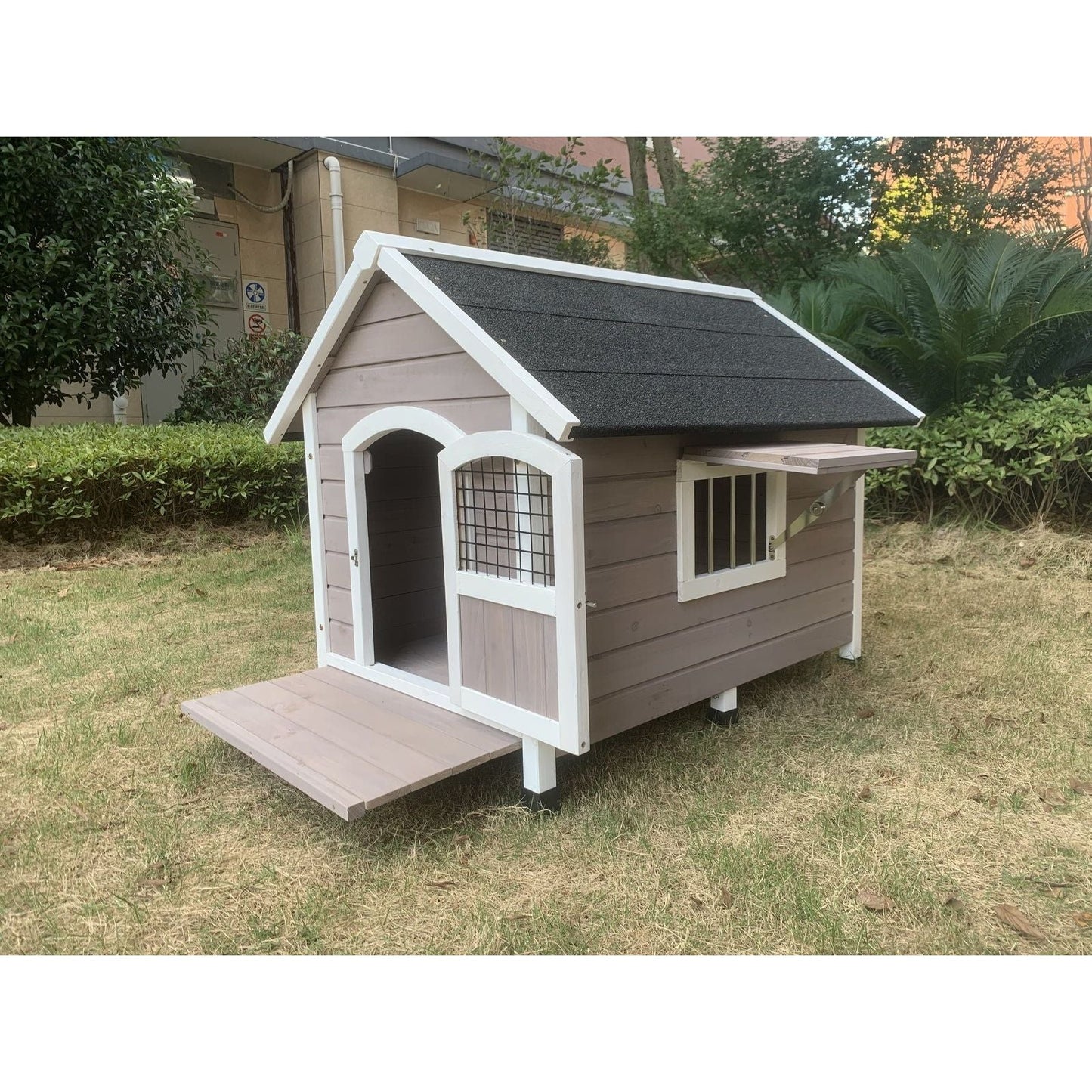 YES4PETS XL Timber Pet Dog Kennel House Puppy Wooden Timber Cabin With Door Grey