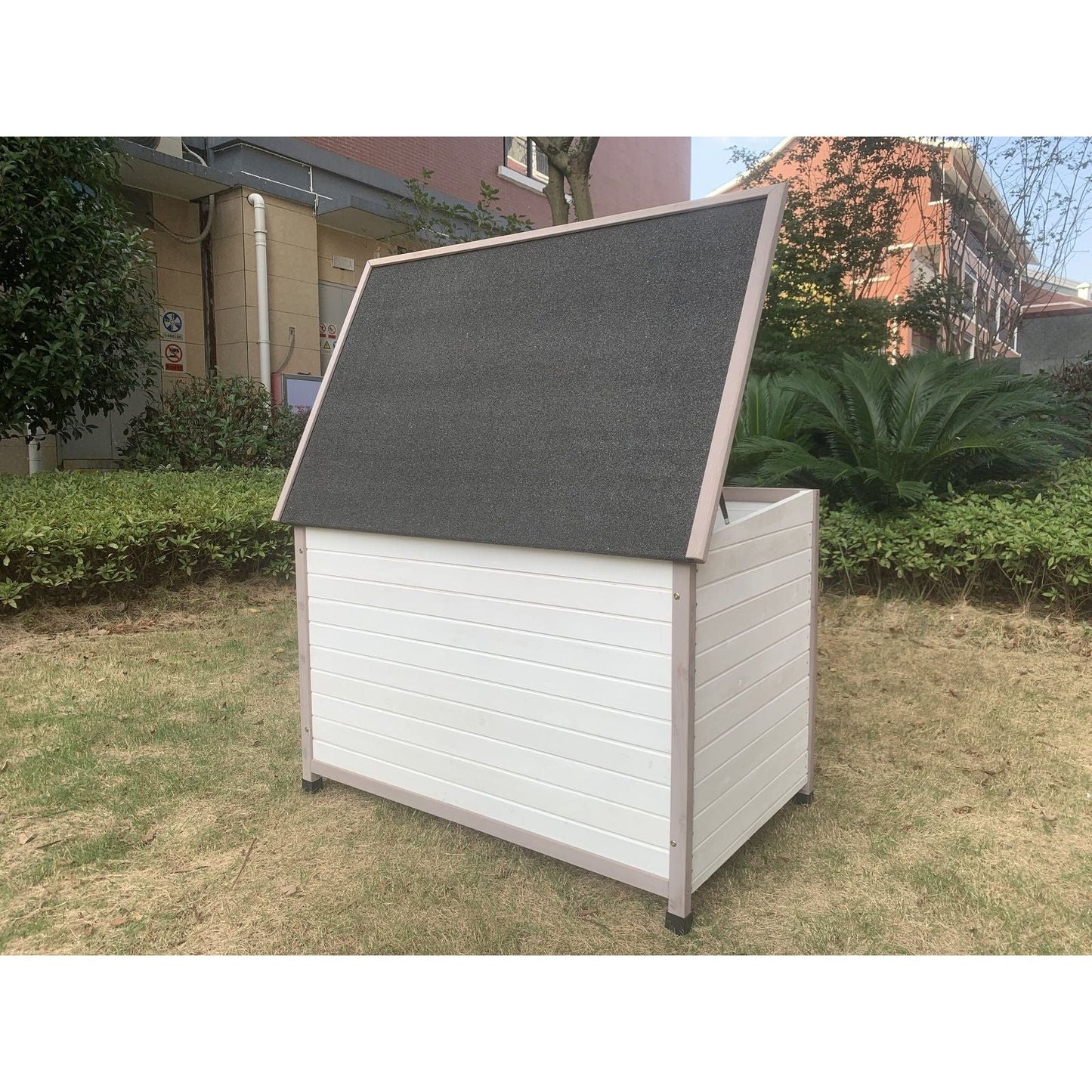 YES4PETS XL Timber Pet Dog Kennel House Puppy Wooden Timber Cabin With Stripe White