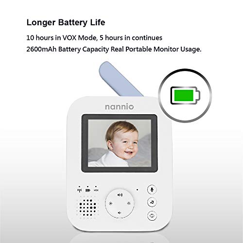 nannio Hero2 Video Baby Monitor with Camera and Audio, Two-Way Talk, Auto Night Vision, Travel Camera, 5 Lullabies, 1000ft Range, 10hrs Battery Life, Baby Gifts, 2 Years Warranty (AU Plug)