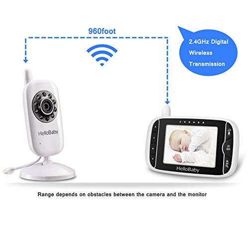 Baby Monitor, HelloBaby Video Baby Monitor with Camera and Audio, 3.2'' LCD Display Screen, Automatic Night Vision Camera,Two-Way Audio,Room Temperature Monitoring and Lullabies