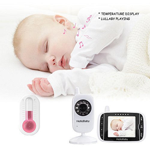Baby Monitor, HelloBaby Video Baby Monitor with Camera and Audio, 3.2'' LCD Display Screen, Automatic Night Vision Camera,Two-Way Audio,Room Temperature Monitoring and Lullabies