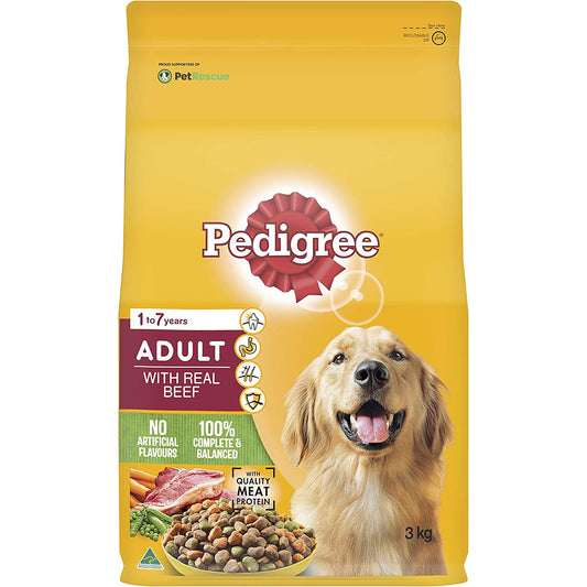 PEDIGREE Adult with Real Beef Dry Dog Food 3kg Bag, 4 Pack