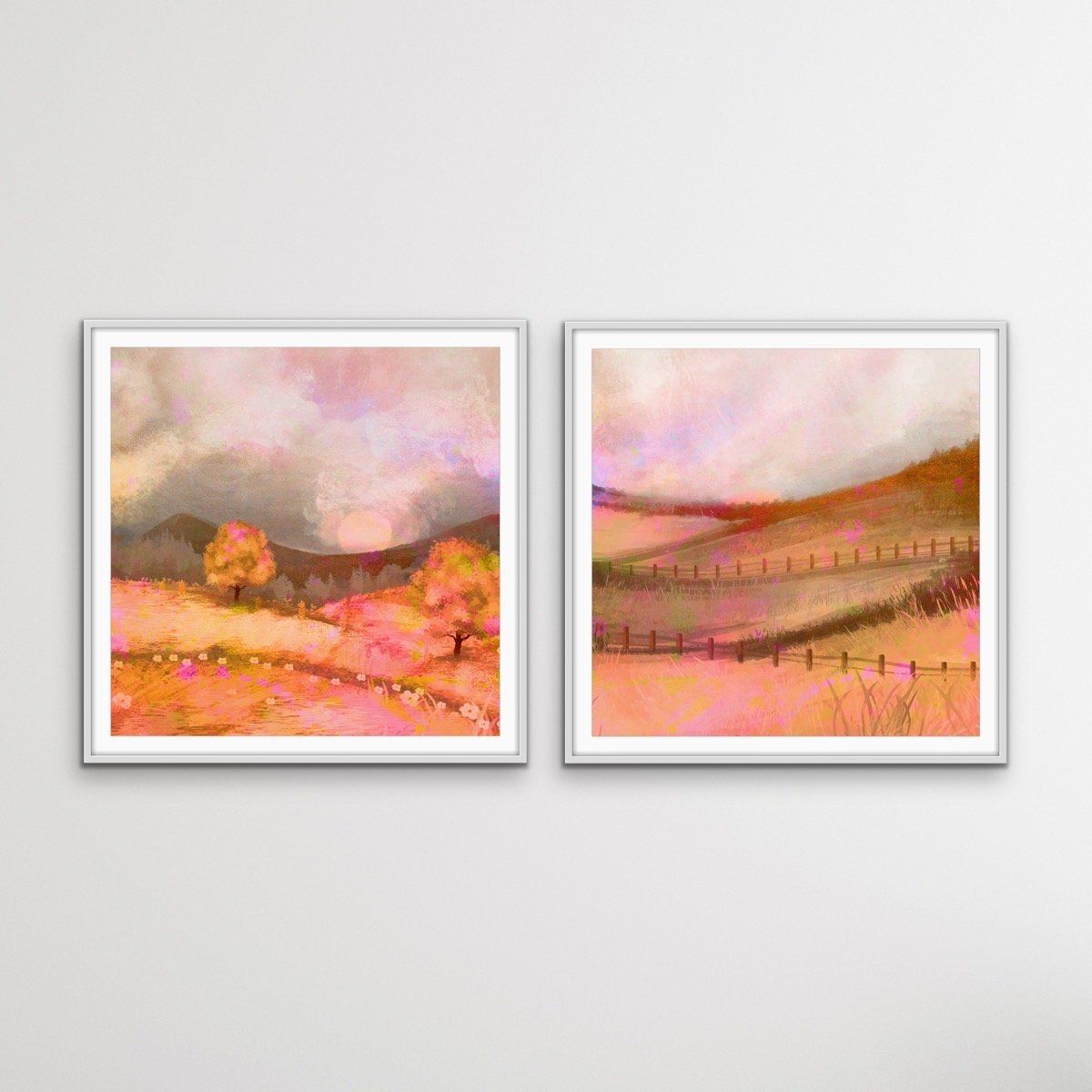 Glowing Lands - Two Piece Orange Square Abstract Print Set