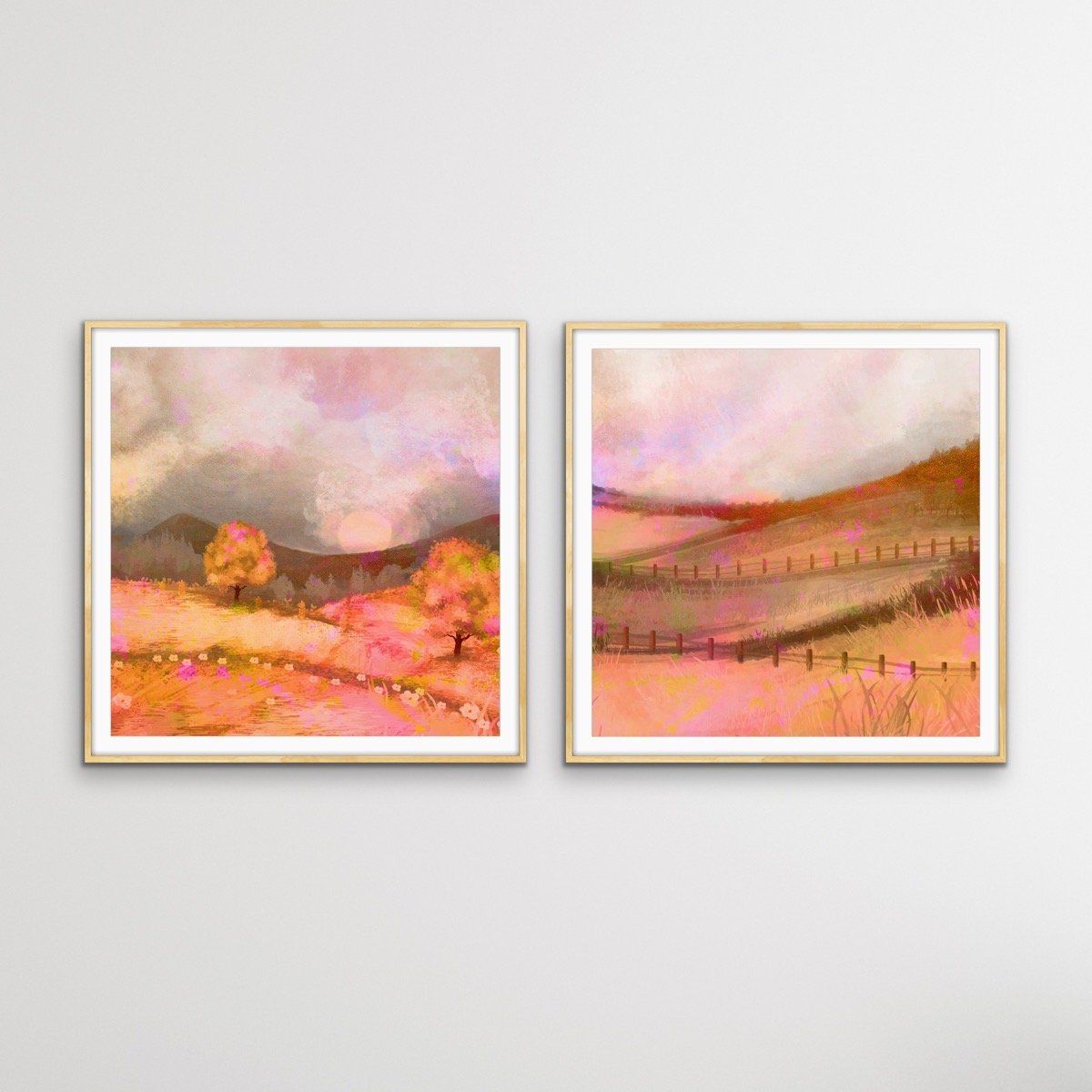 Glowing Lands - Two Piece Orange Square Abstract Print Set
