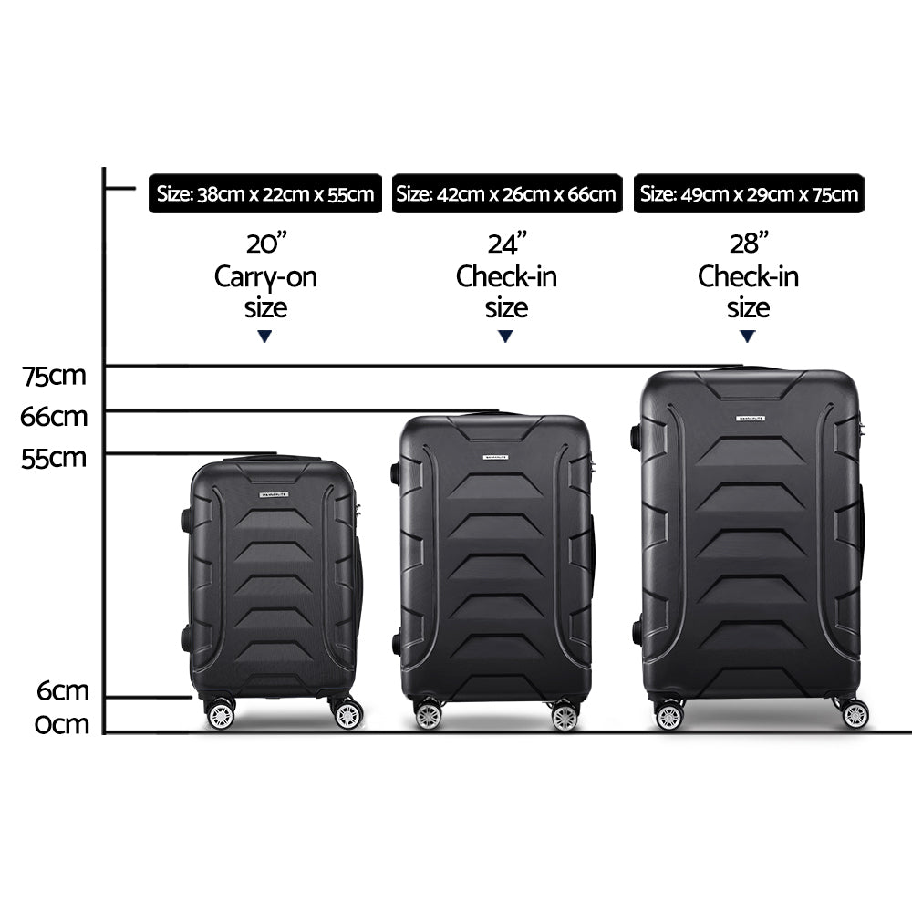 Melbourne 3pc Luggage Set Suitcase TSA Lock Black