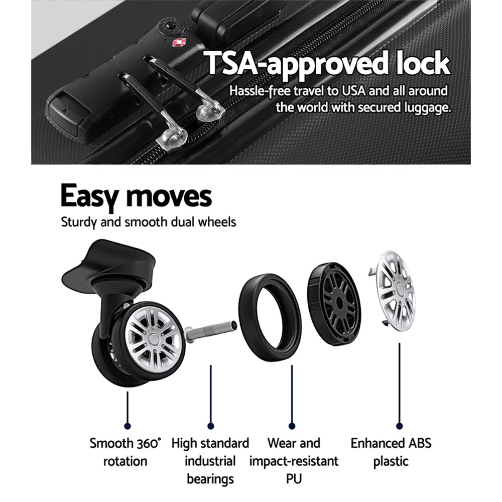 Melbourne 3pc Luggage Set Suitcase TSA Lock Black
