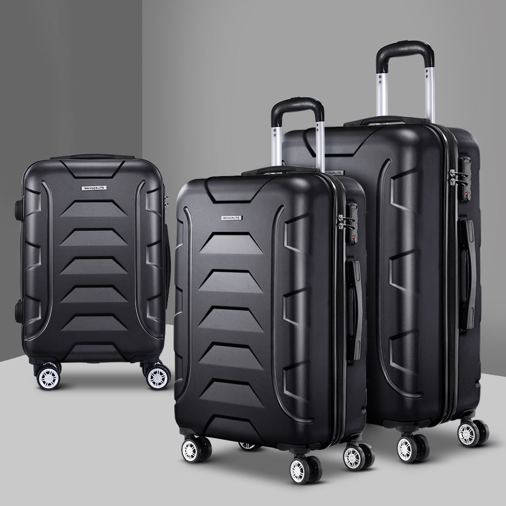 Melbourne 3pc Luggage Set Suitcase TSA Lock Black