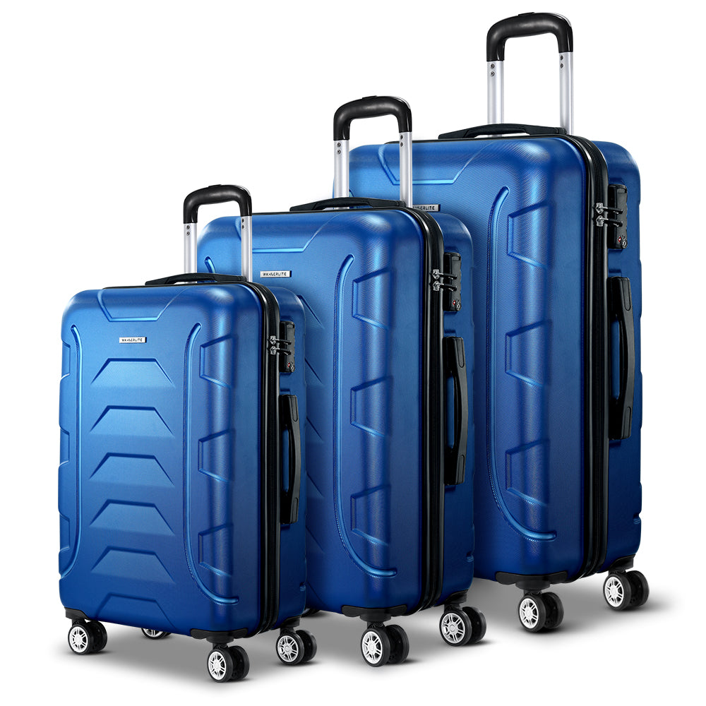 Miami 3pc Luggage Set Suitcase TSA Lock Blue