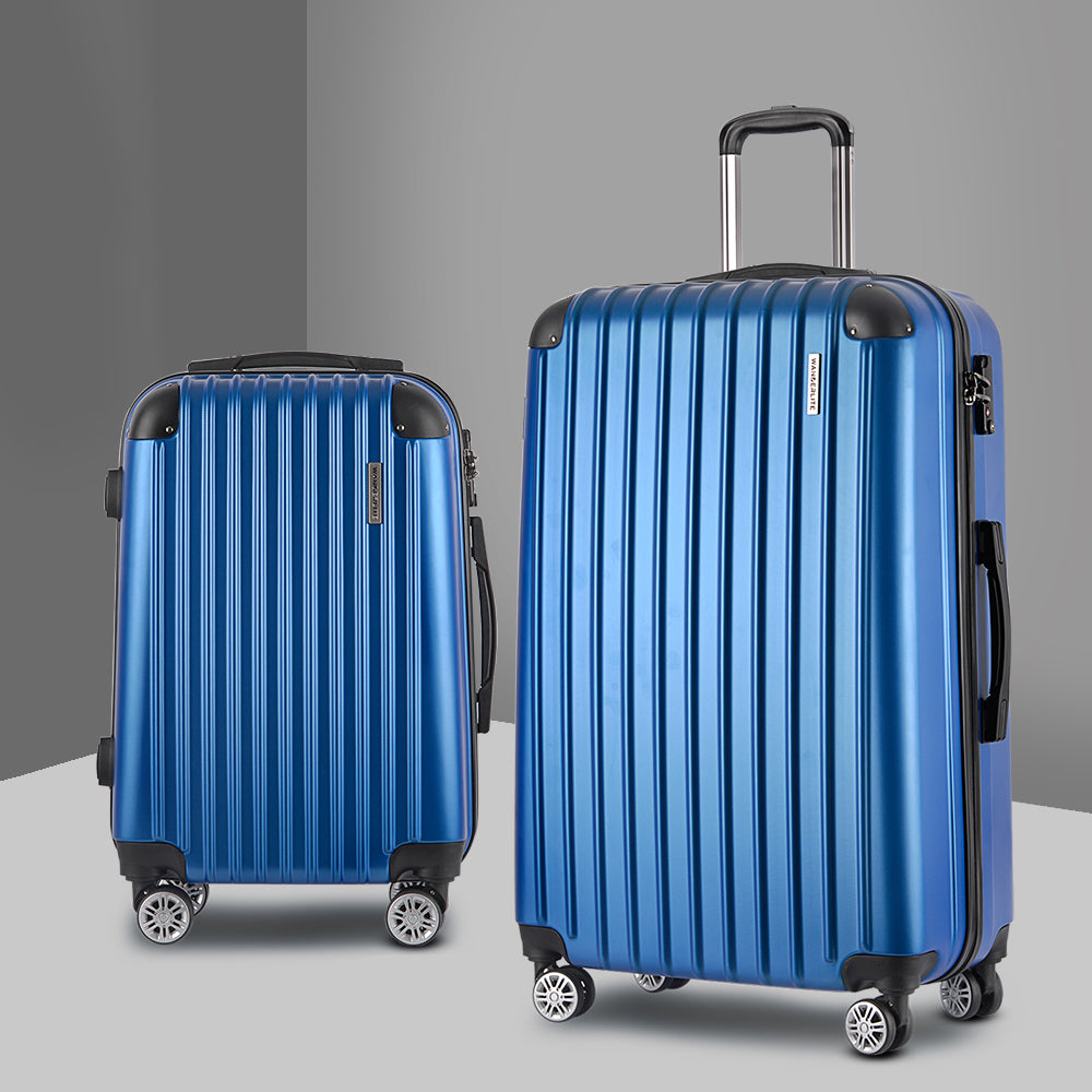 Miami 2pc Luggage Suitcase Set Travel TSA Hard Case Blue