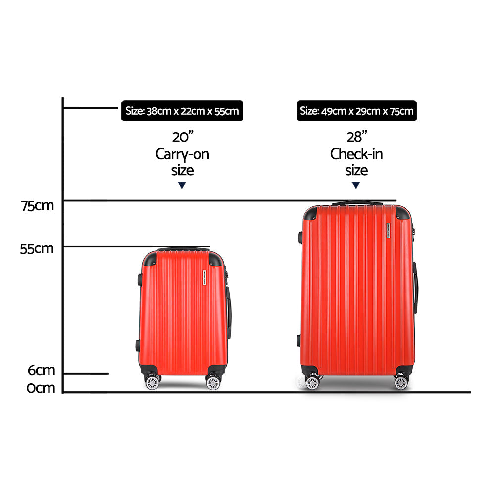 Barcelona 2pc Luggage Suitcase Sets Travel TSA Hard Case Red