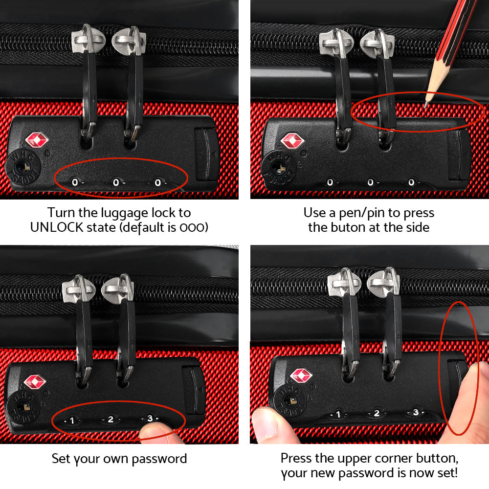 Barcelona 2pc Luggage Suitcase Sets Travel TSA Hard Case Red