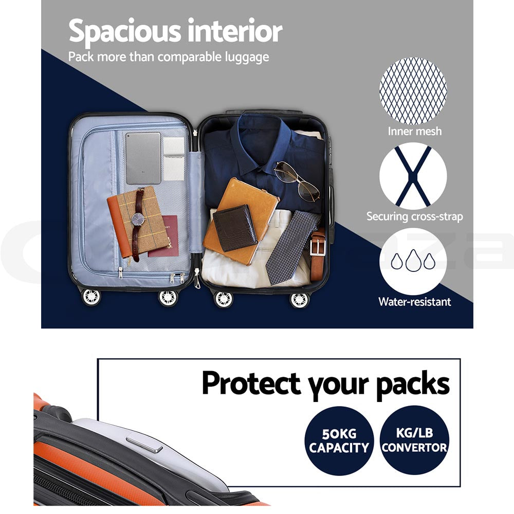 Barcelona 3pc Luggage Set TSA Hard Case Orange