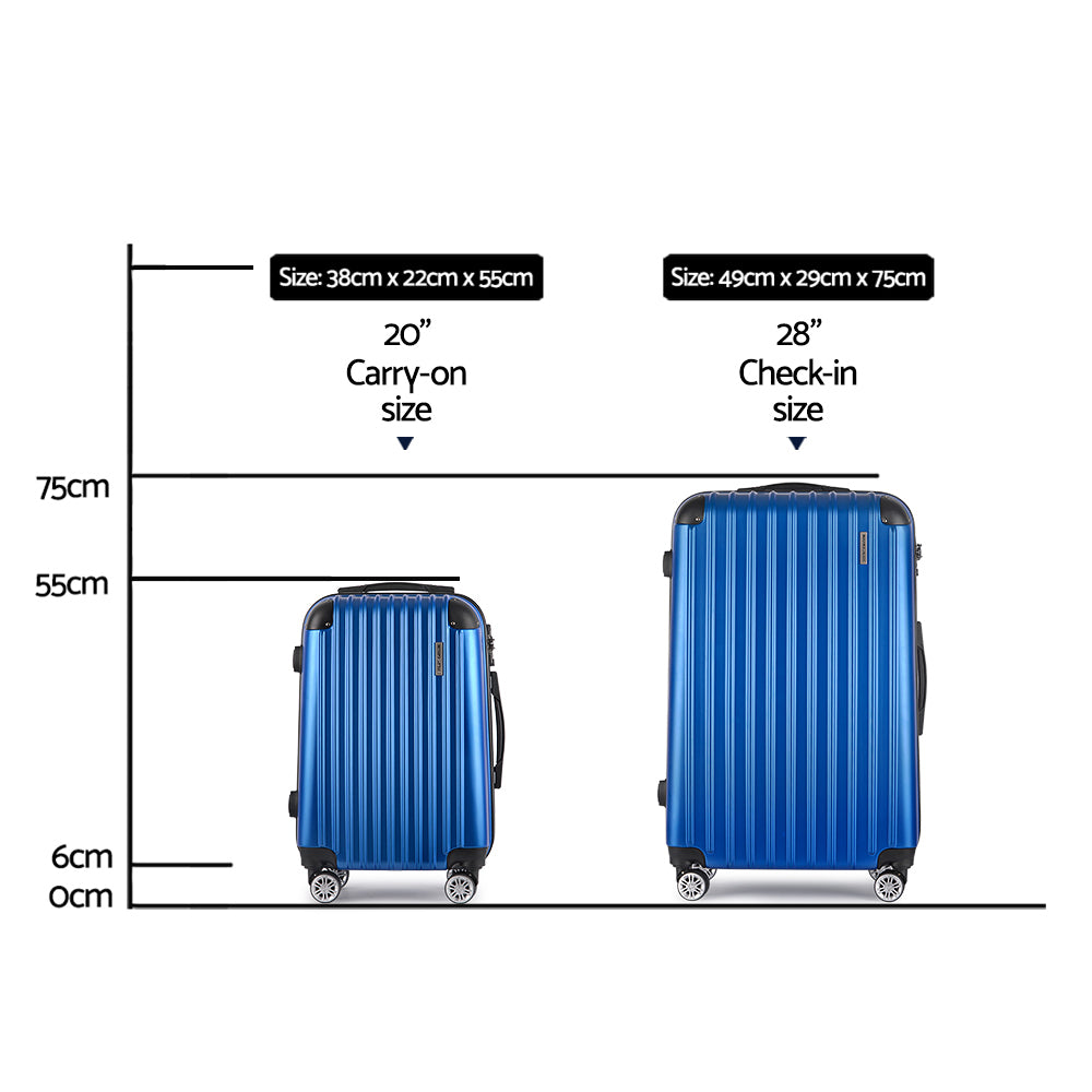 Miami 2pcs Luggage Set Travel Suitcase Hard Case Carry On Bag Blue