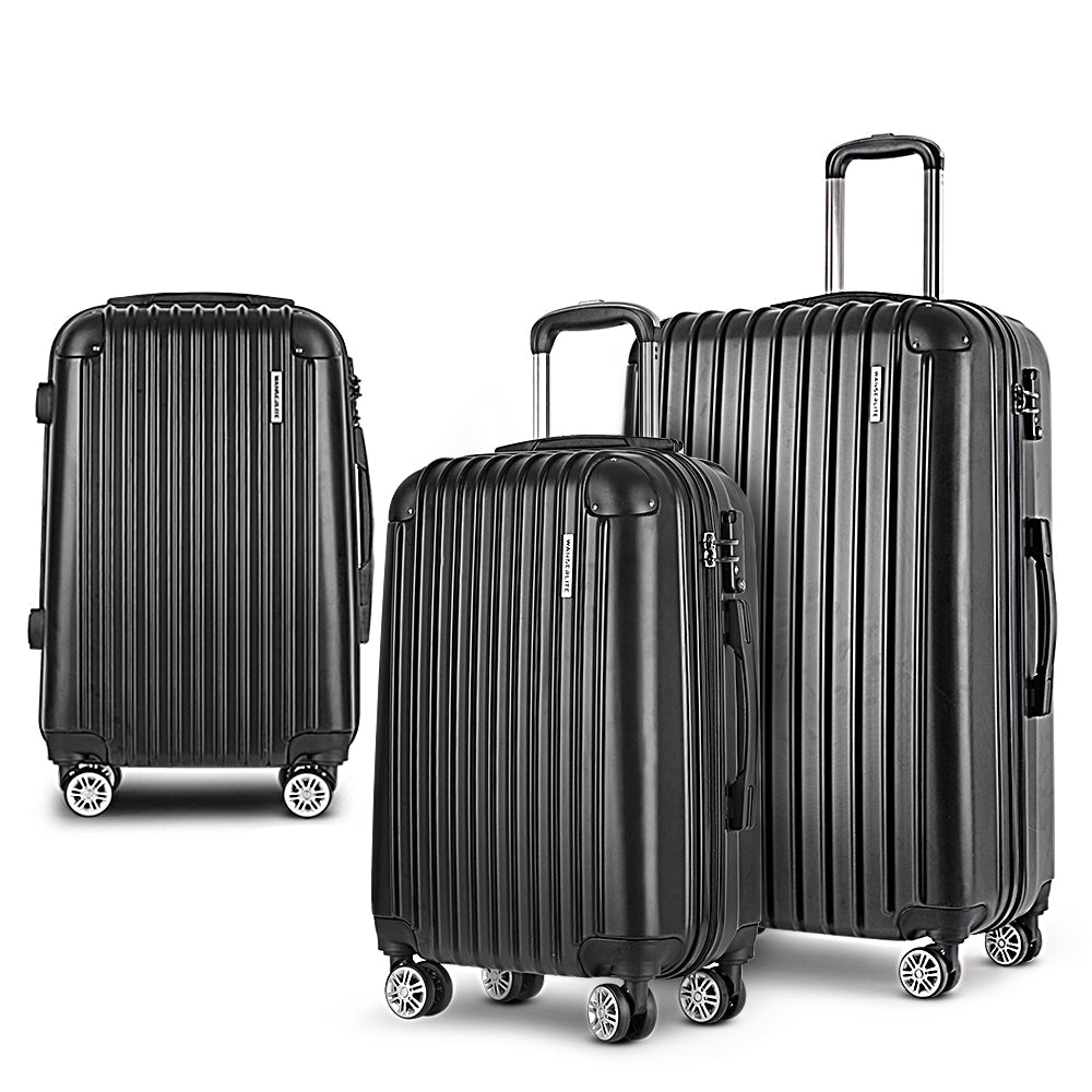 Melbourne 3pcs Luggage Set Travel Suitcase Hard Case Carry On Bag Black