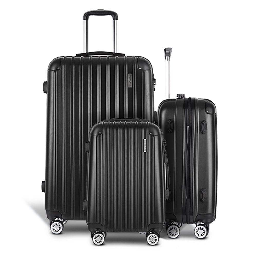 Melbourne 3pcs Luggage Set Travel Suitcase Hard Case Carry On Bag Black