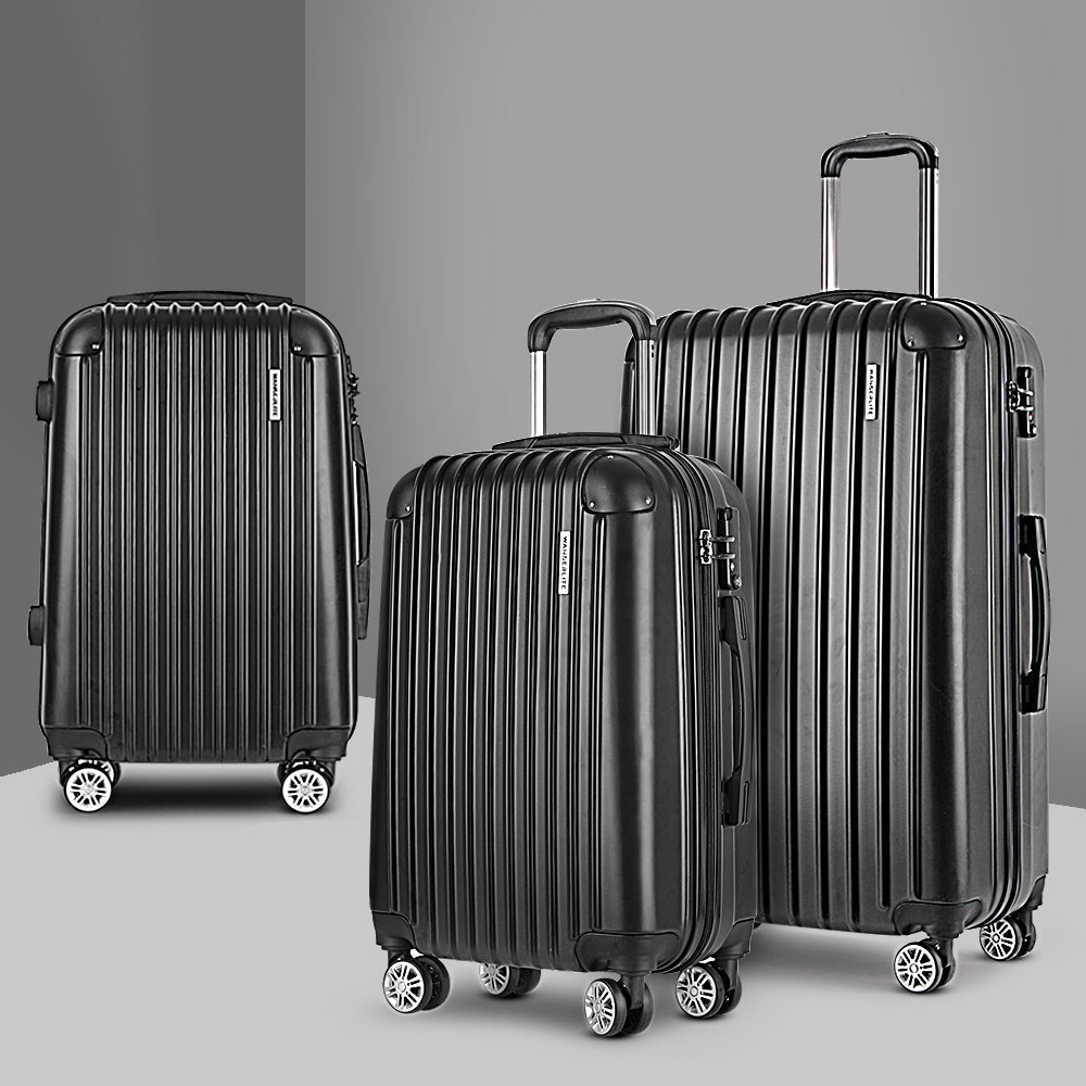 Melbourne 3pcs Luggage Set Travel Suitcase Hard Case Carry On Bag Black