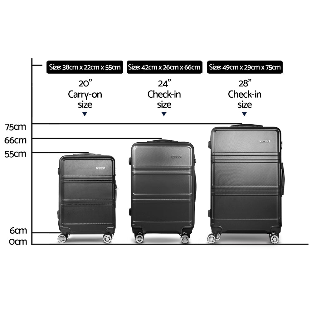 Melbourne 3pc Luggage Set Suitcase Travel TSA Hard Case Black
