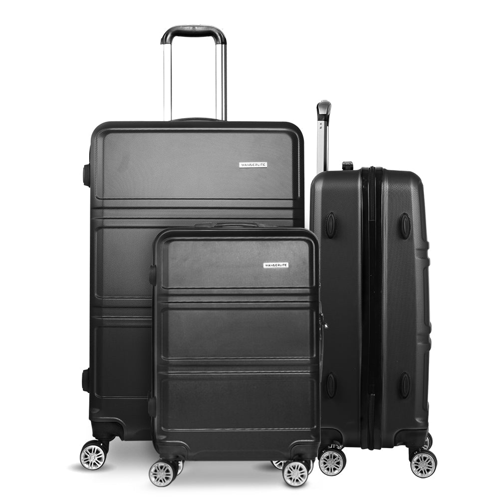 Melbourne 3pc Luggage Set Suitcase Travel TSA Hard Case Black