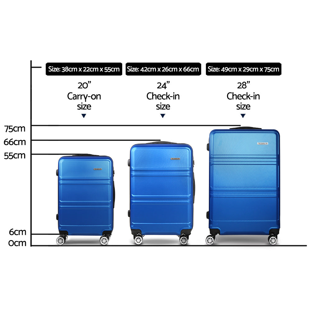 Miami 3pc Luggage Set Suitcase Travel TSA Hard Case Blue