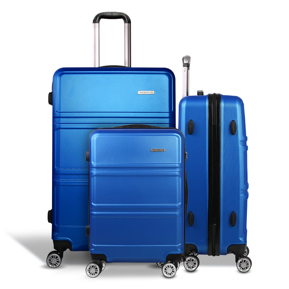 Miami 3pc Luggage Set Suitcase Travel TSA Hard Case Blue