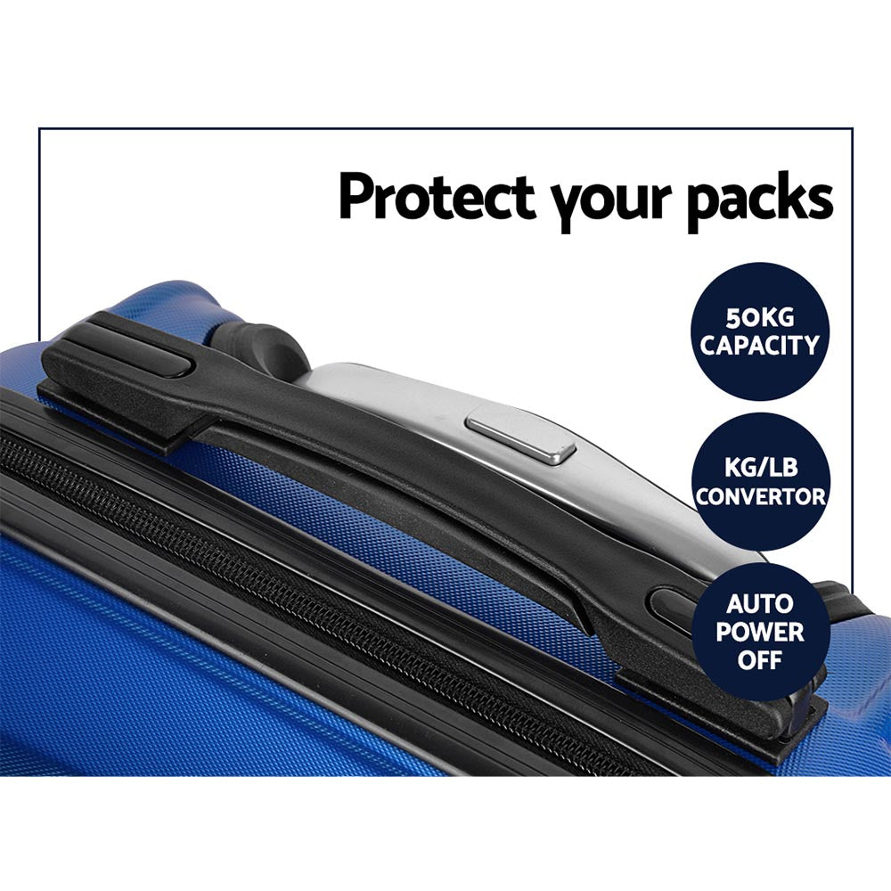 Miami 3pc Luggage Set Suitcase Travel TSA Hard Case Blue