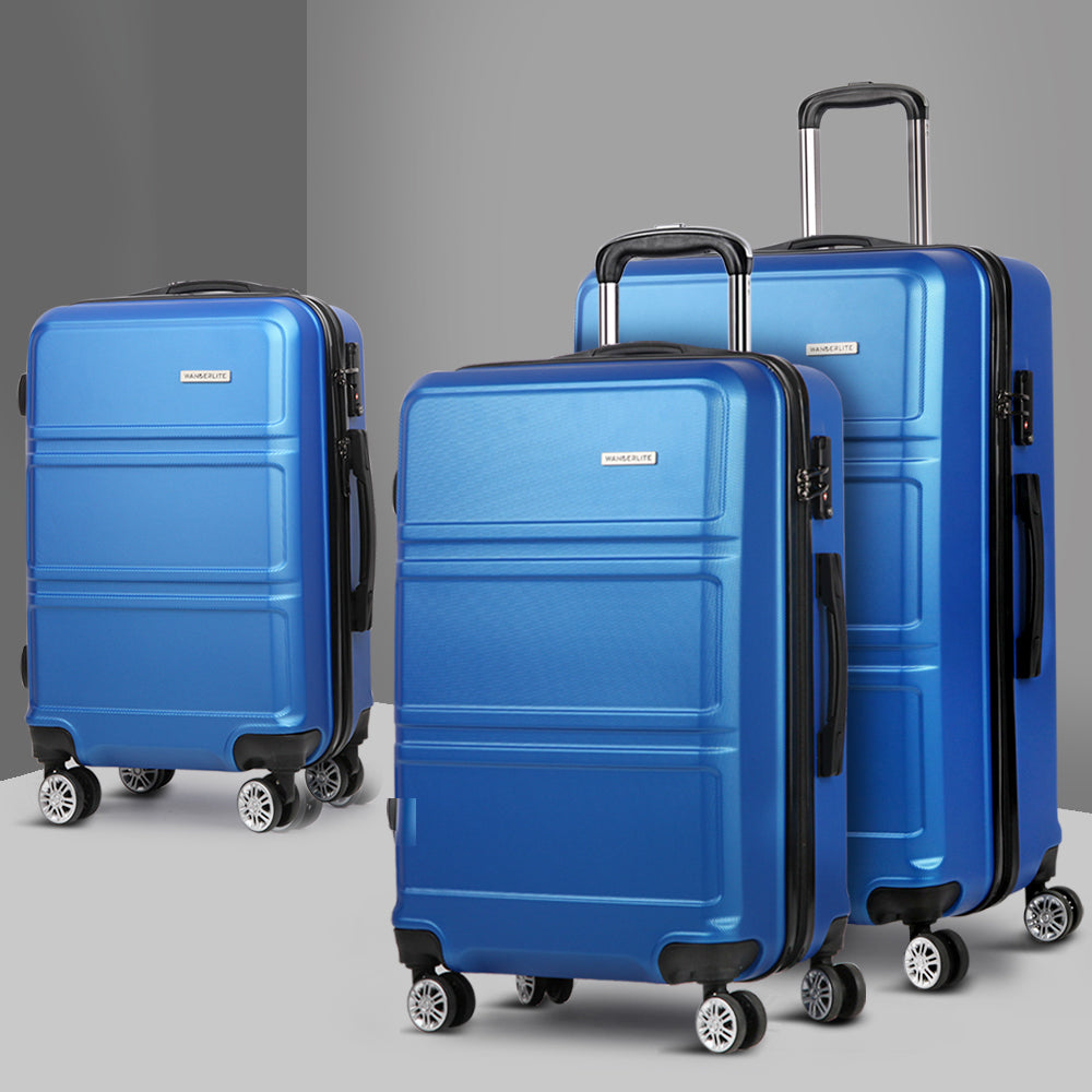 Miami 3pc Luggage Set Suitcase Travel TSA Hard Case Blue